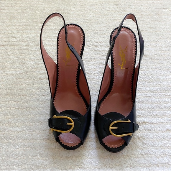 YSL black leather slingbacks - Picture 6 of 16